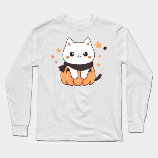 Cute Pumpkin Kitten Long Sleeve T-Shirt